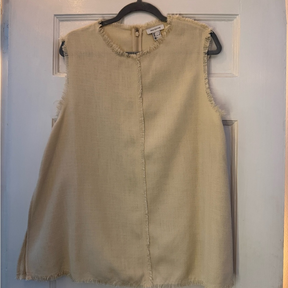 H&M Beige Frayed Sleeveless Blouse